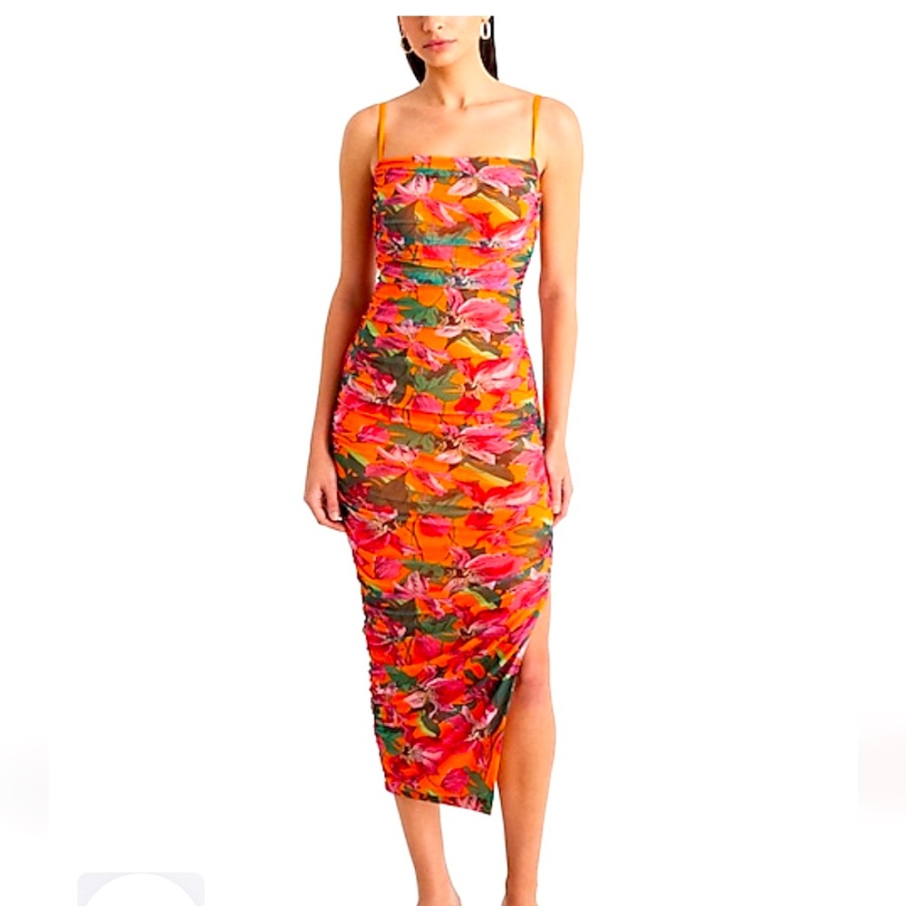 Size Small EXPRESS Floral Ruched Side Slit Midi Dress